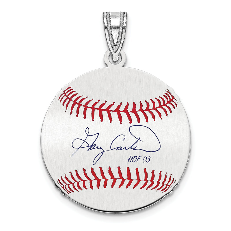 Sterling Silver Rhodium plated Gary Carter Hall of Fame Signature Small Epoxy Baseball Pendant