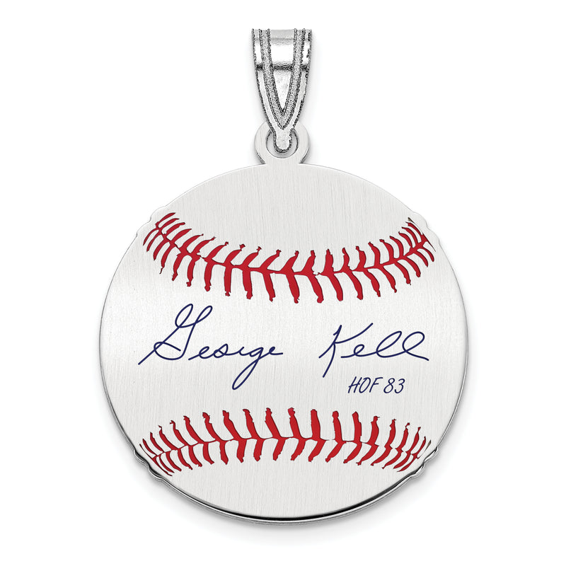 Sterling Silver Rhodium plated George Kell Hall of Fame Signature Small Epoxy Baseball Pendant