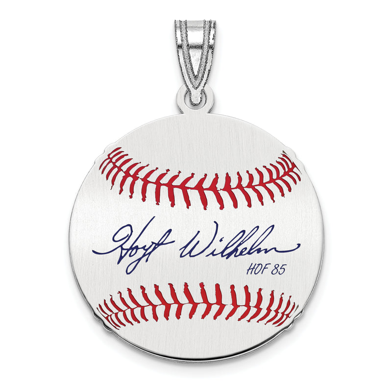 Sterling Silver Rhodium plated Hoyt Wilhelm Hall of Fame Signature Small Epoxy Baseball Pendant