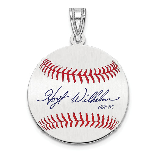 Sterling Silver Rhodium plated Hoyt Wilhelm Hall of Fame Signature Small Epoxy Baseball Pendant