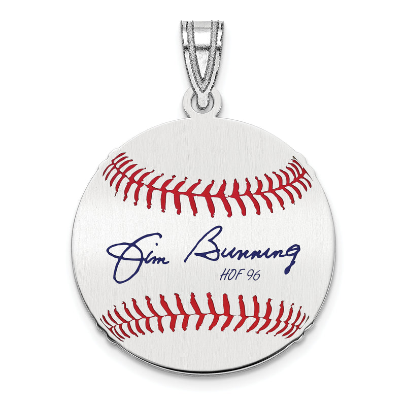 Sterling Silver Rhodium plated Jim Bunning Hall of Fame Signature Small Epoxy Baseball Pendant