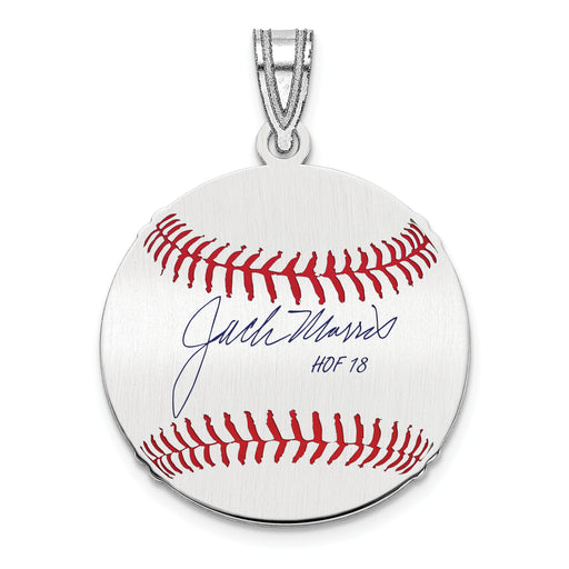 Sterling Silver Rhodium plated John JACK Morris Hall of Fame Signature Small Epoxy Baseball Pendant