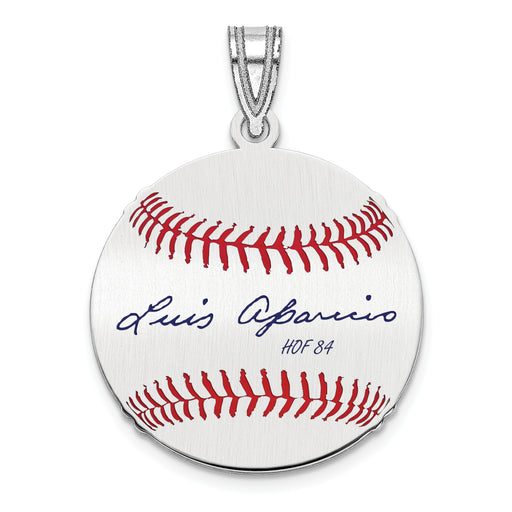 Sterling Silver Rhodium plated Luis Aparicio Hall of Fame Signature Small Epoxy Baseball Pendant