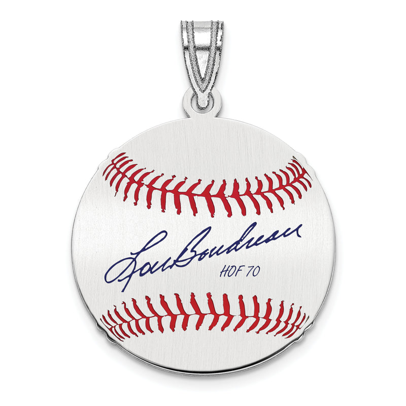 Sterling Silver Rhodium plated Lou Boudreau Hall of Fame Signature Small Epoxy Baseball Pendant