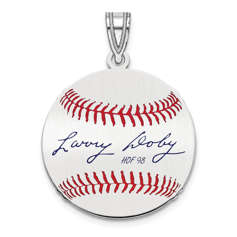 Sterling Silver Rhodium plated Larry Doby Hall of Fame Signature Small Epoxy Baseball Pendant