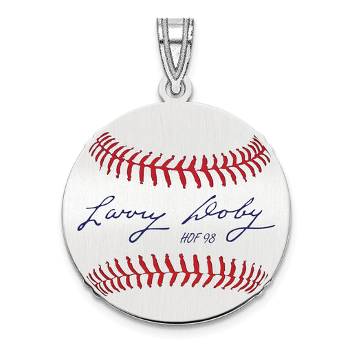 Sterling Silver Rhodium plated Larry Doby Hall of Fame Signature Small Epoxy Baseball Pendant