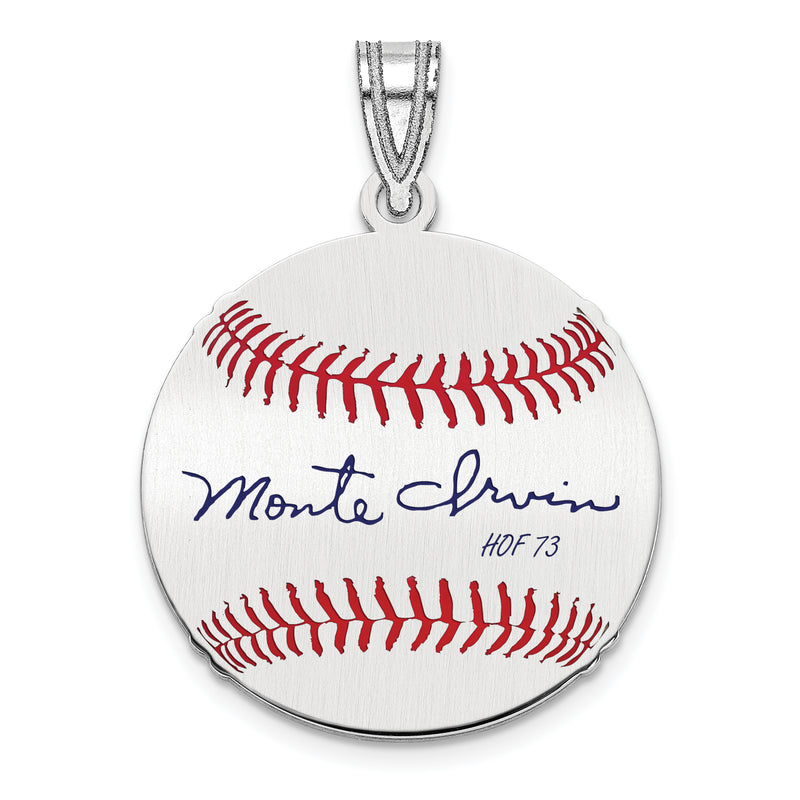 Sterling Silver Rhodium plated Monte Irvin Hall of Fame Signature Small Epoxy Baseball Pendant