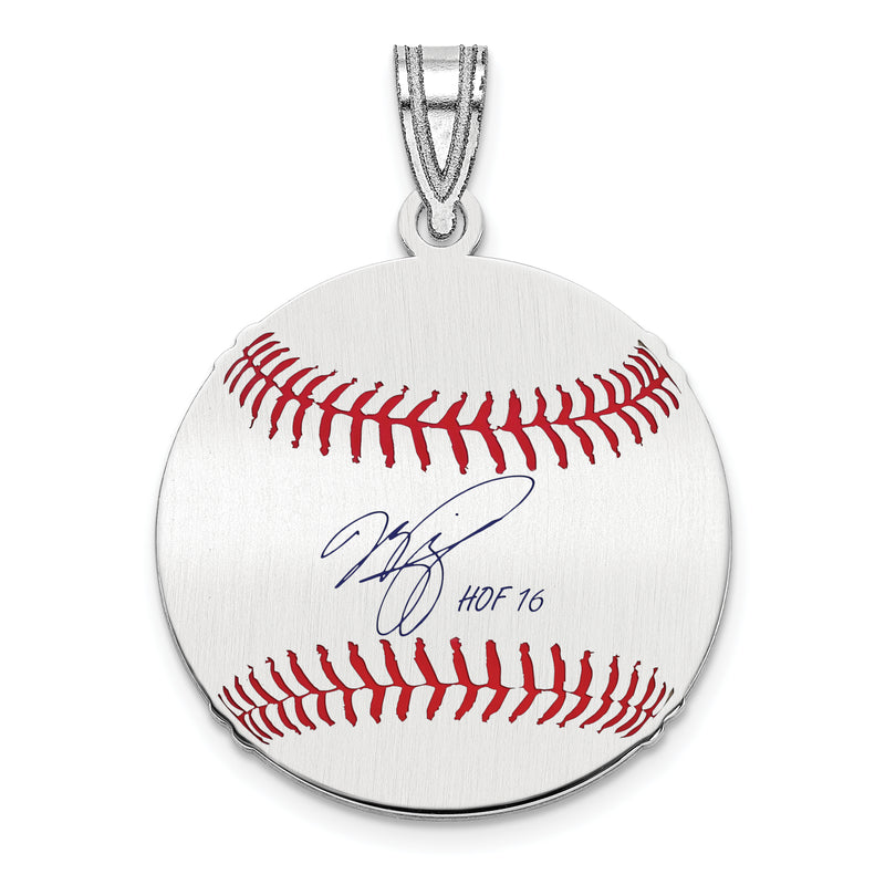 Sterling Silver Rhodium plated Mike Piazza Hall of Fame Signature Small Epoxy Baseball Pendant