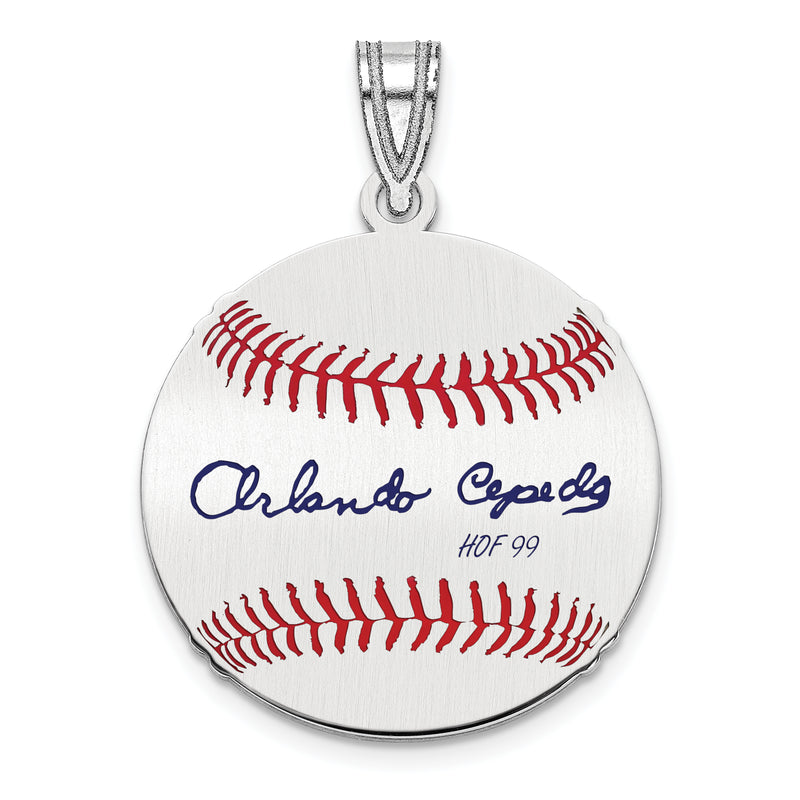 Sterling Silver Rhodium plated Orlando Cepeda Hall of Fame Signature Small Epoxy Baseball Pendant