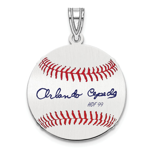 Sterling Silver Rhodium plated Orlando Cepeda Hall of Fame Signature Small Epoxy Baseball Pendant
