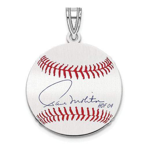 Sterling Silver Rhodium plated Paul Molitor Hall of Fame Signature Small Epoxy Baseball Pendant
