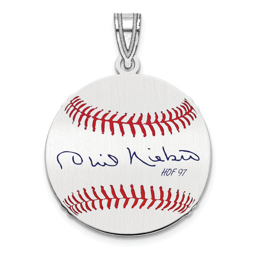 Sterling Silver Rhodium plated Phil Niekro Hall of Fame Signature Small Epoxy Baseball Pendant