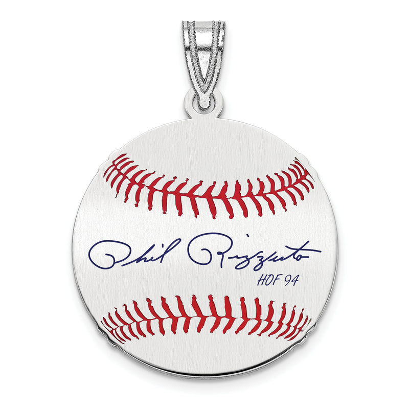 Sterling Silver Rhodium plated Phil Rizzuto Hall of Fame Signature Small Epoxy Baseball Pendant