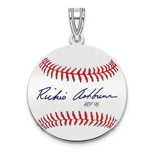 Sterling Silver Rhodium plated Richie Ashburn Hall of Fame Signature Small Epoxy Baseball Pendant