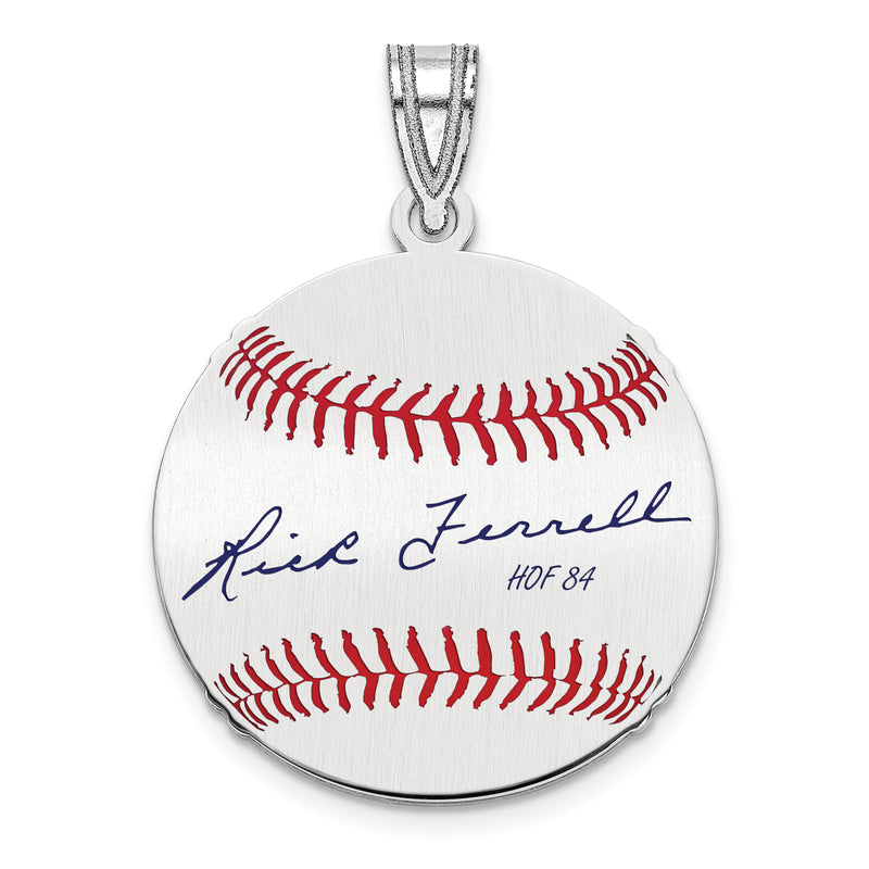 Sterling Silver Rhodium plated Rick Ferrell Hall of Fame Signature Small Epoxy Baseball Pendant