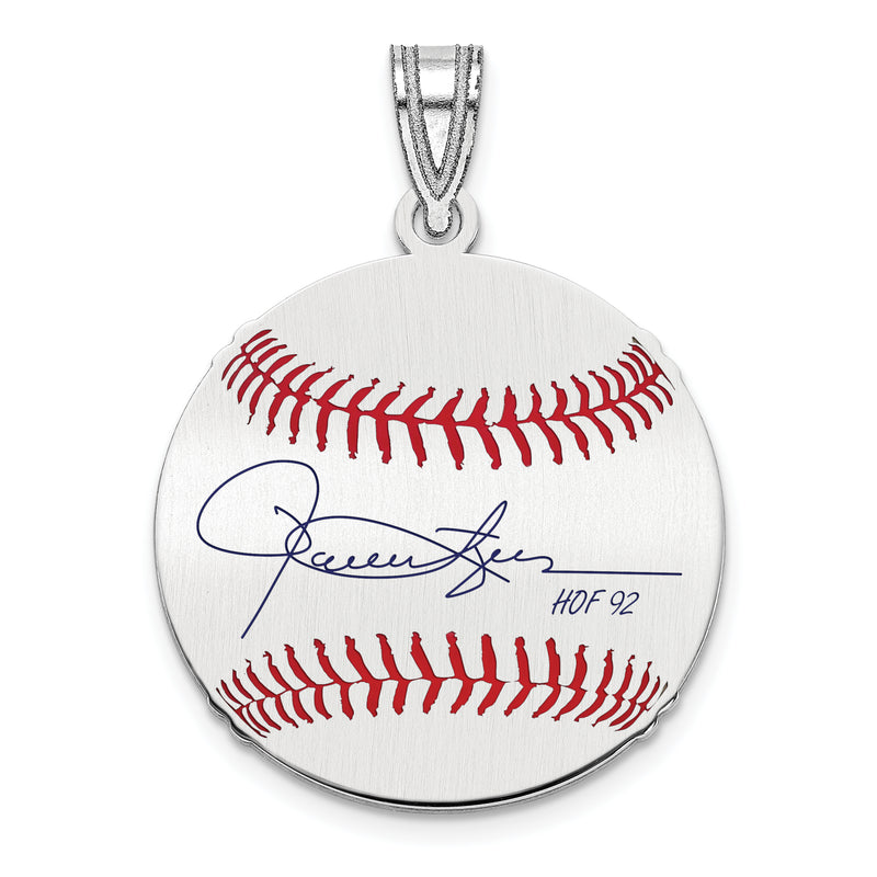 Sterling Silver Rhodium plated Roland ROLLIE Fingers Hall of Fame Signature Small Epoxy Baseball Pendant