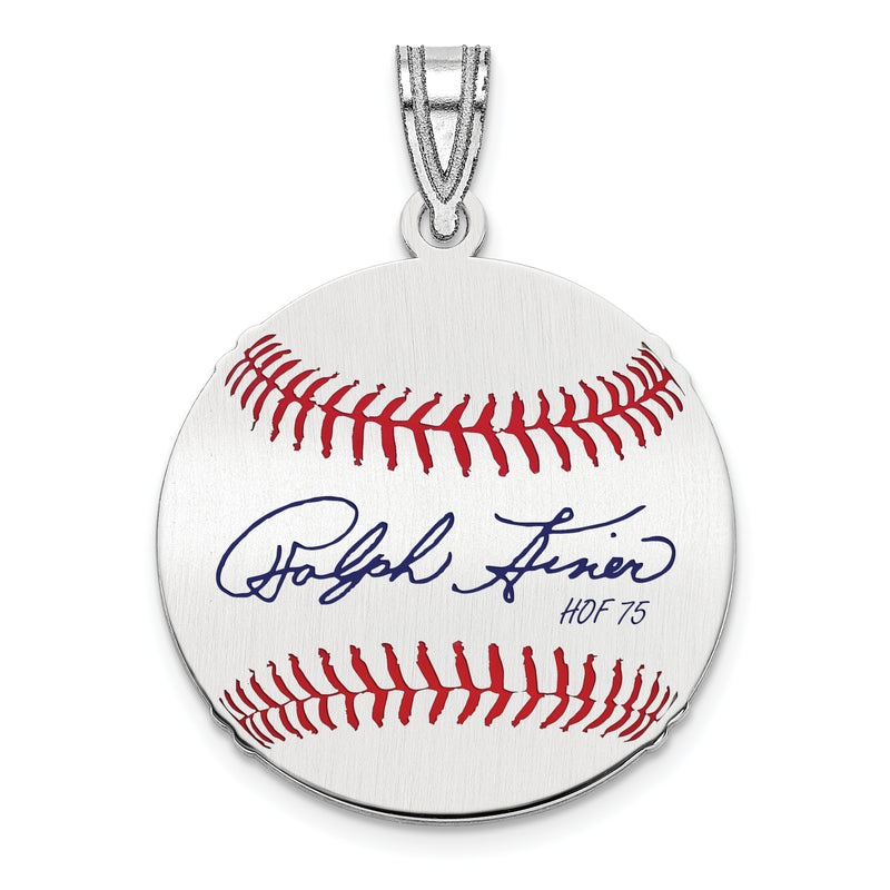 Sterling Silver Rhodium plated Ralph Kiner Hall of Fame Signature Small Epoxy Baseball Pendant