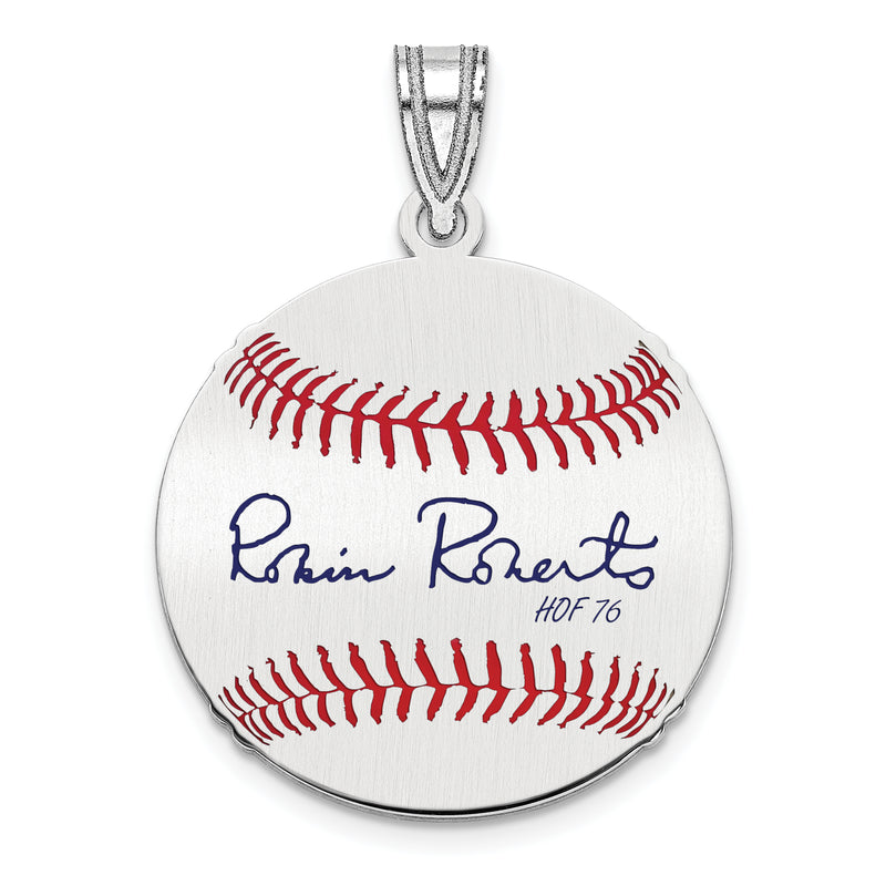 Sterling Silver Rhodium plated Robin Roberts Hall of Fame Signature Small Epoxy Baseball Pendant