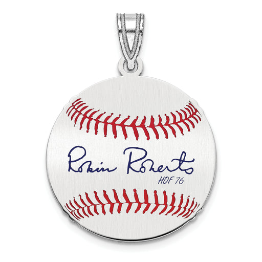 Sterling Silver Rhodium plated Robin Roberts Hall of Fame Signature Small Epoxy Baseball Pendant