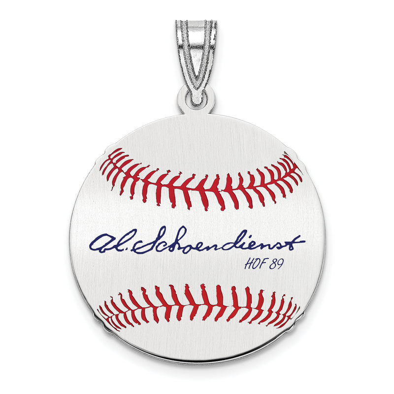 Sterling Silver Rhodium plated Al RED Schoendienst Hall of Fame Signature Small Epoxy Baseball Pendant