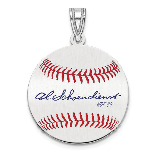 Sterling Silver Rhodium plated Al RED Schoendienst Hall of Fame Signature Small Epoxy Baseball Pendant