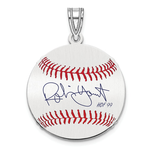 Sterling Silver Rhodium plated Robin Yount Hall of Fame Signature Small Epoxy Baseball Pendant