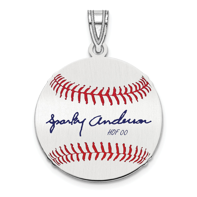 Sterling Silver Rhodium plated George SPARKY Anderson Hall of Fame Signature Small Epoxy Baseball Pendant