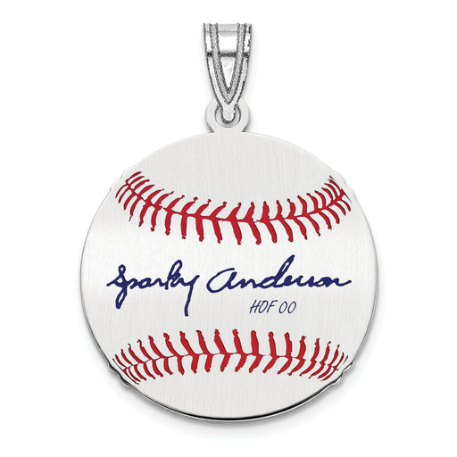 Sterling Silver Rhodium plated George SPARKY Anderson Hall of Fame Signature Small Epoxy Baseball Pendant