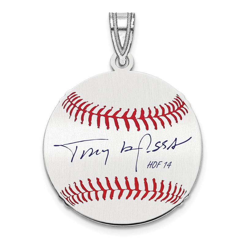 Sterling Silver Rhodium plated Tony La Russa Hall of Fame Signature Small Epoxy Baseball Pendant
