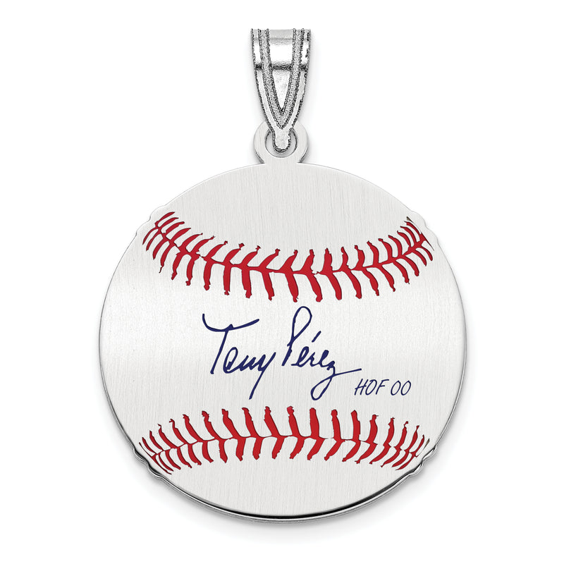 Sterling Silver Rhodium plated Atanasio TONY P‚rez Hall of Fame Signature Small Epoxy Baseball Pendant