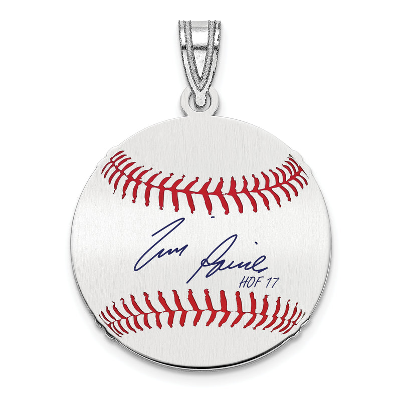 Sterling Silver Rhodium plated Tim Raines Hall of Fame Signature Small Epoxy Baseball Pendant