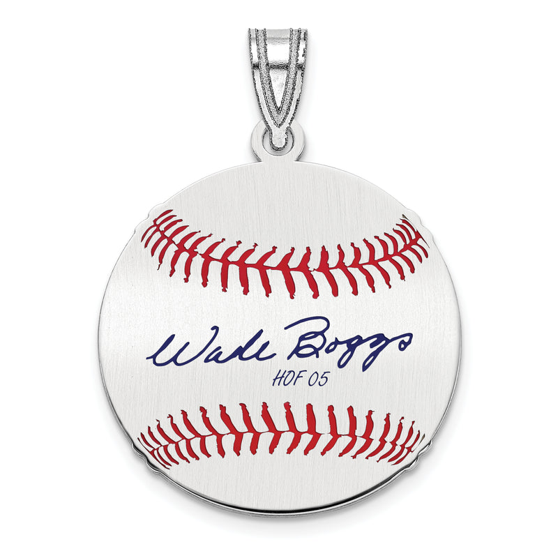 Sterling Silver Rhodium plated Wade Boggs Hall of Fame Signature Small Epoxy Baseball Pendant
