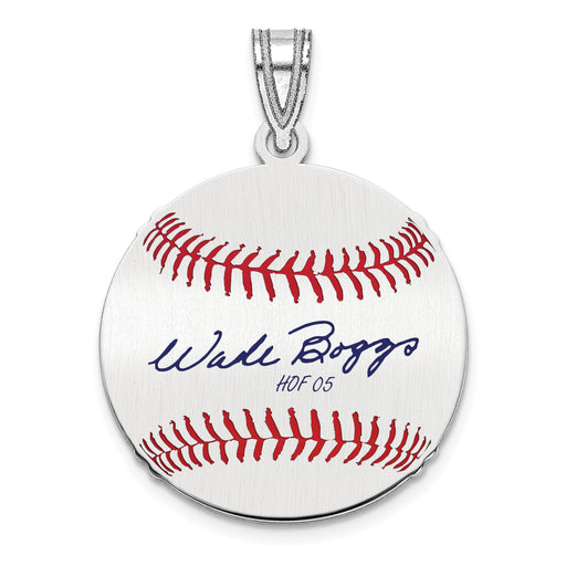 Sterling Silver Rhodium plated Wade Boggs Hall of Fame Signature Small Epoxy Baseball Pendant