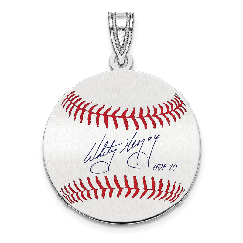 Sterling Silver Rhodium plated Whitey Herzog Hall of Fame Signature Small Epoxy Baseball Pendant