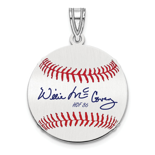 Sterling Silver Rhodium plated Willie McCovey Hall of Fame Signature Small Epoxy Baseball Pendant