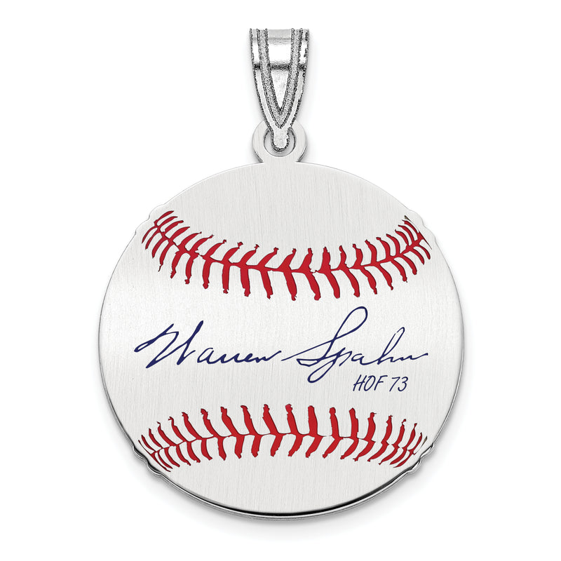 Sterling Silver Rhodium plated Warren Spahn Hall of Fame Signature Small Epoxy Baseball Pendant