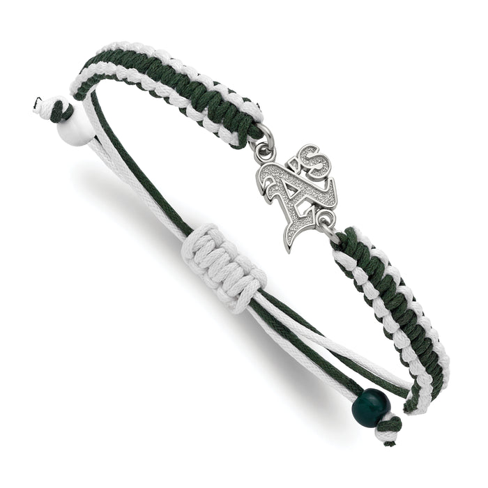Stainless Steel Major League Baseball LogoArt Oakland Athletics Adjustable Cord Bracelet