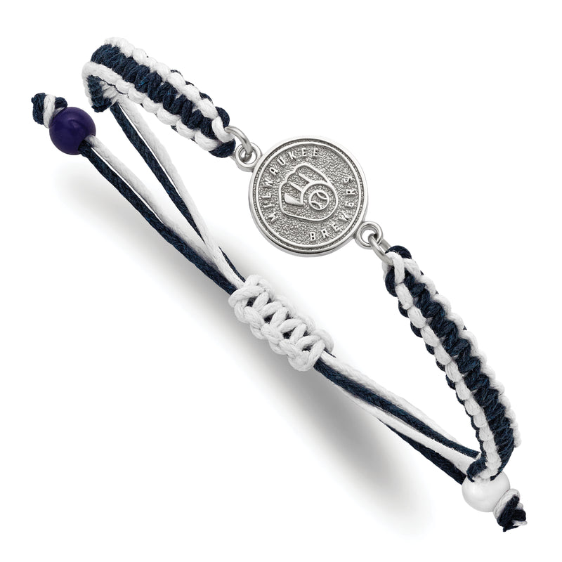 Stainless Steel Major League Baseball LogoArt Milwaukee Brewers Adjustable Cord Bracelet