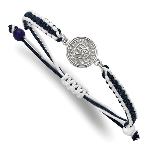 Stainless Steel Major League Baseball LogoArt Milwaukee Brewers Adjustable Cord Bracelet