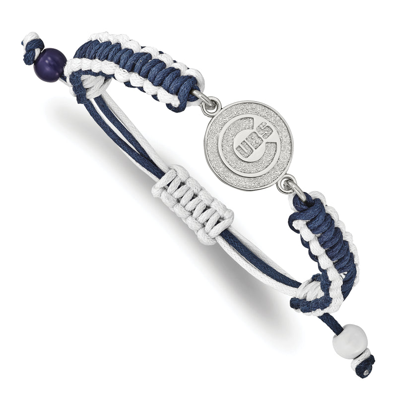 Stainless Steel Major League Baseball LogoArt Chicago Cubs Adjustable Cord Bracelet