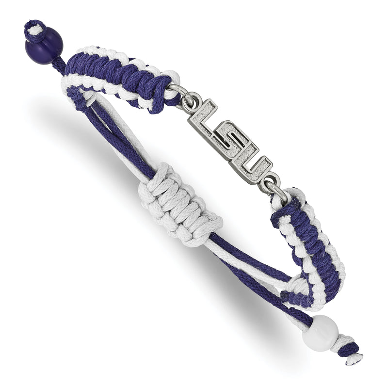 Stainless Steel LogoArt Louisiana State University L-S-U Adjustable Cord Bracelet