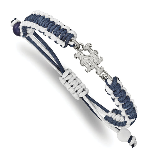Stainless Steel Major League Baseball LogoArt New York Mets N-Y Adjustable Cord Bracelet