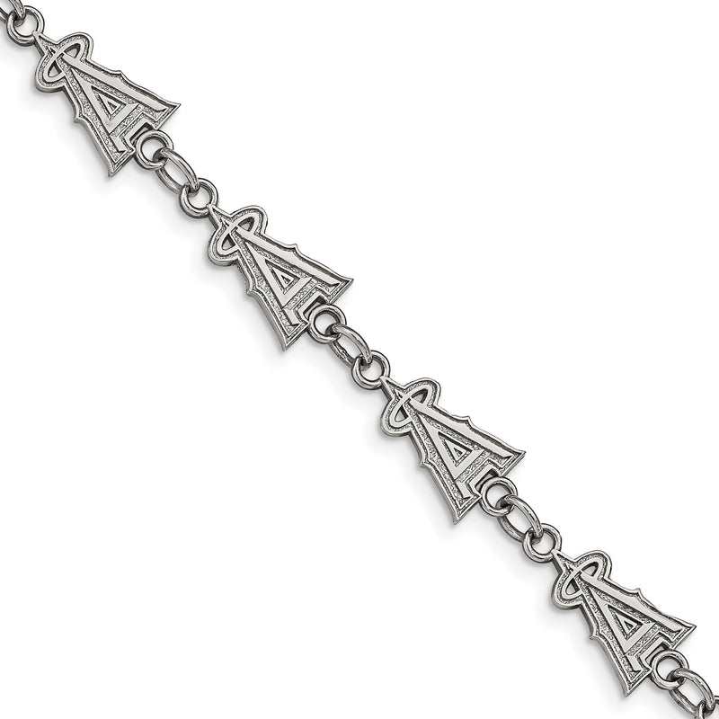 Stainless Steel Major League Baseball LogoArt Los Angeles Angels Logo w/1.5in ext Bracelet