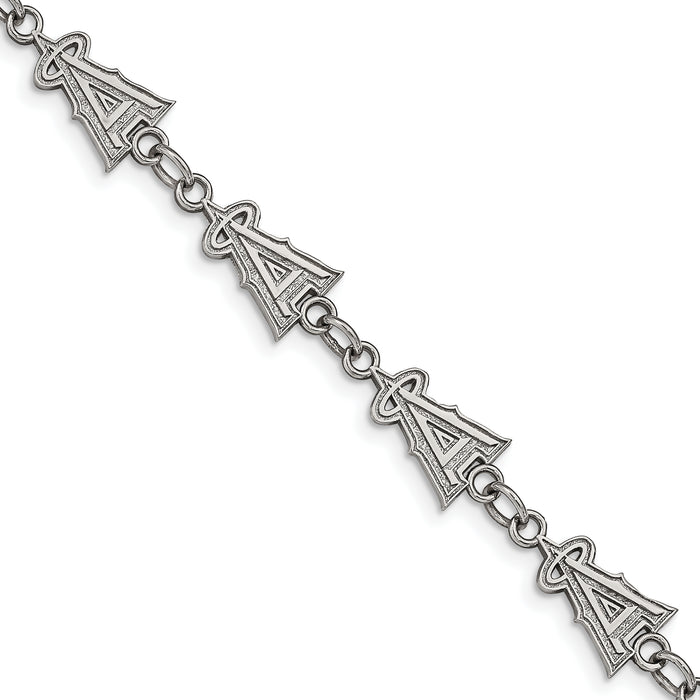 Stainless Steel Major League Baseball LogoArt Los Angeles Angels Logo w/1.5in ext Bracelet
