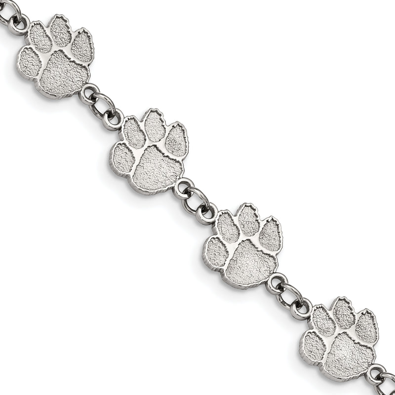 Stainless Steel LogoArt Clemson University Tiger Paw Link 7 inch Bracelet with 1.5 inch Extender