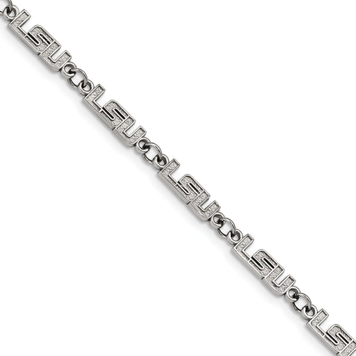 Stainless Steel LogoArt Louisiana State University L-S-U Link 6.75 inch Bracelet with 1.5 inch Extender