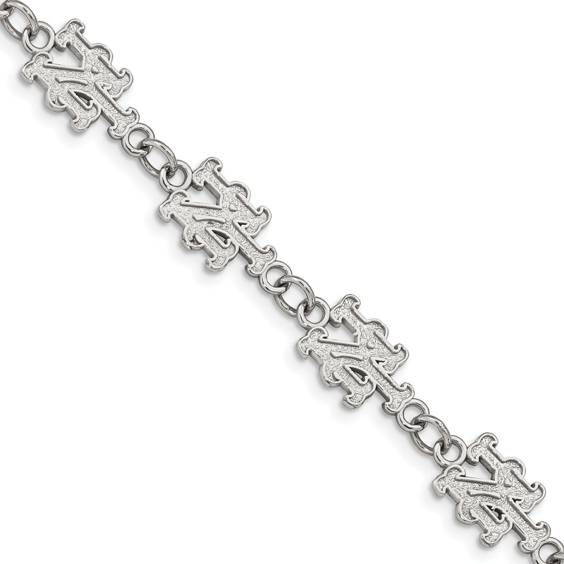 Stainless Steel Major League Baseball LogoArt New York Mets N-Y w/1.5in ext Bracelet