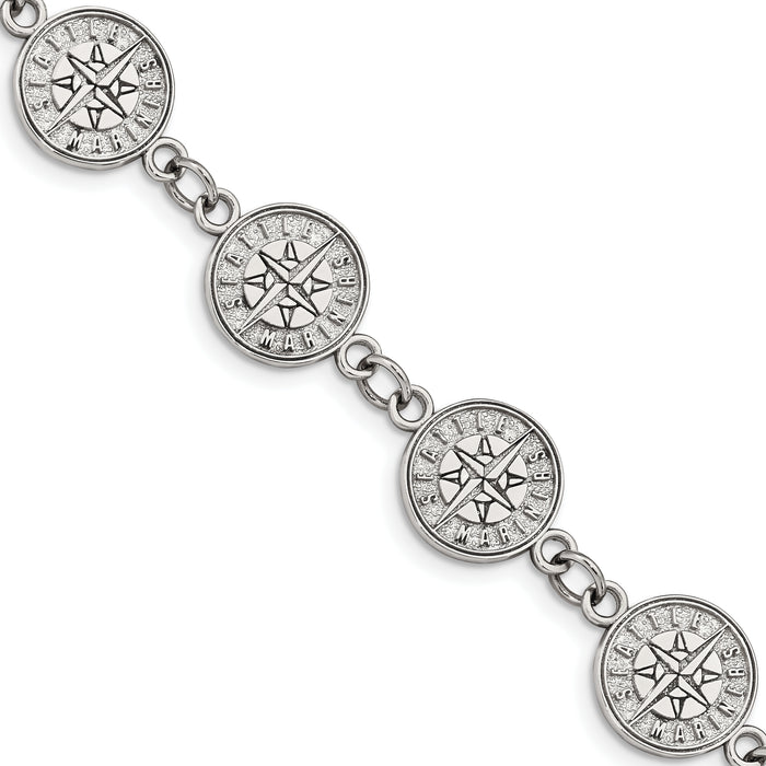 Stainless Steel Major League Baseball LogoArt Seattle Mariners Link w/1.5in ext Bracelet