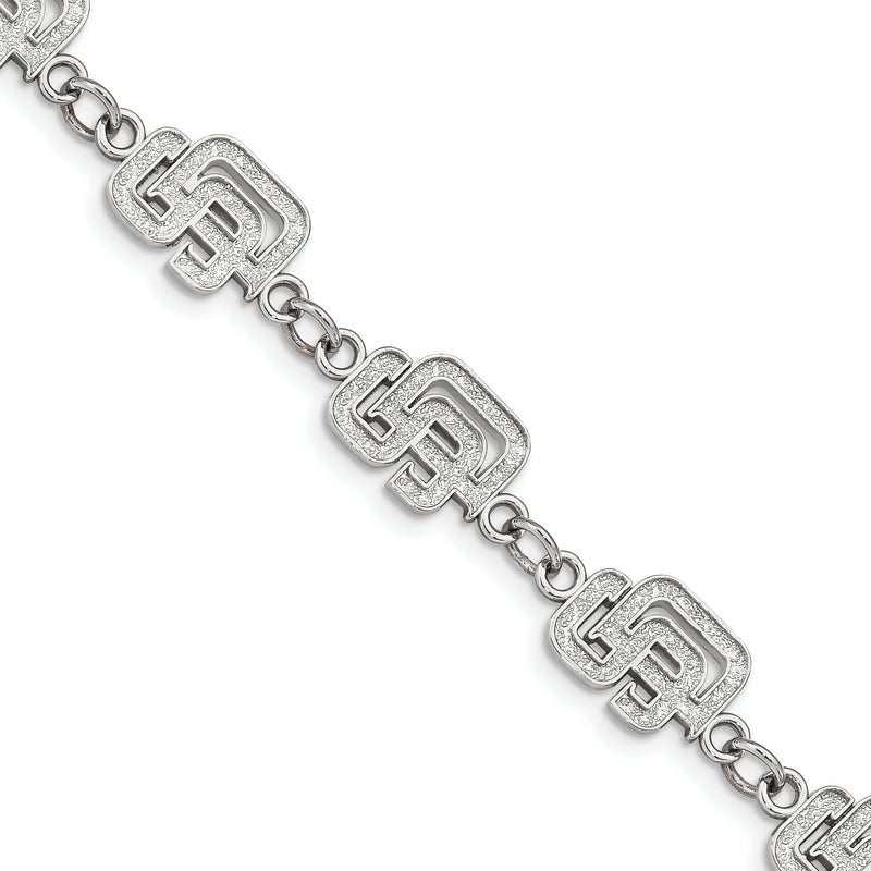 Stainless Steel MLB LogoArt San Diego Padres Letters S-D Link 7 inch Bracelet with 1.5 inch Extender