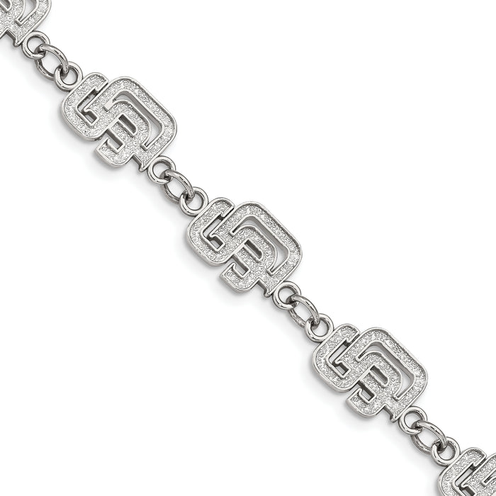 Stainless Steel MLB LogoArt San Diego Padres Letters S-D Link 7 inch Bracelet with 1.5 inch Extender